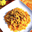 Penne with pumpkin cream and stir in walnuts from Sorrento